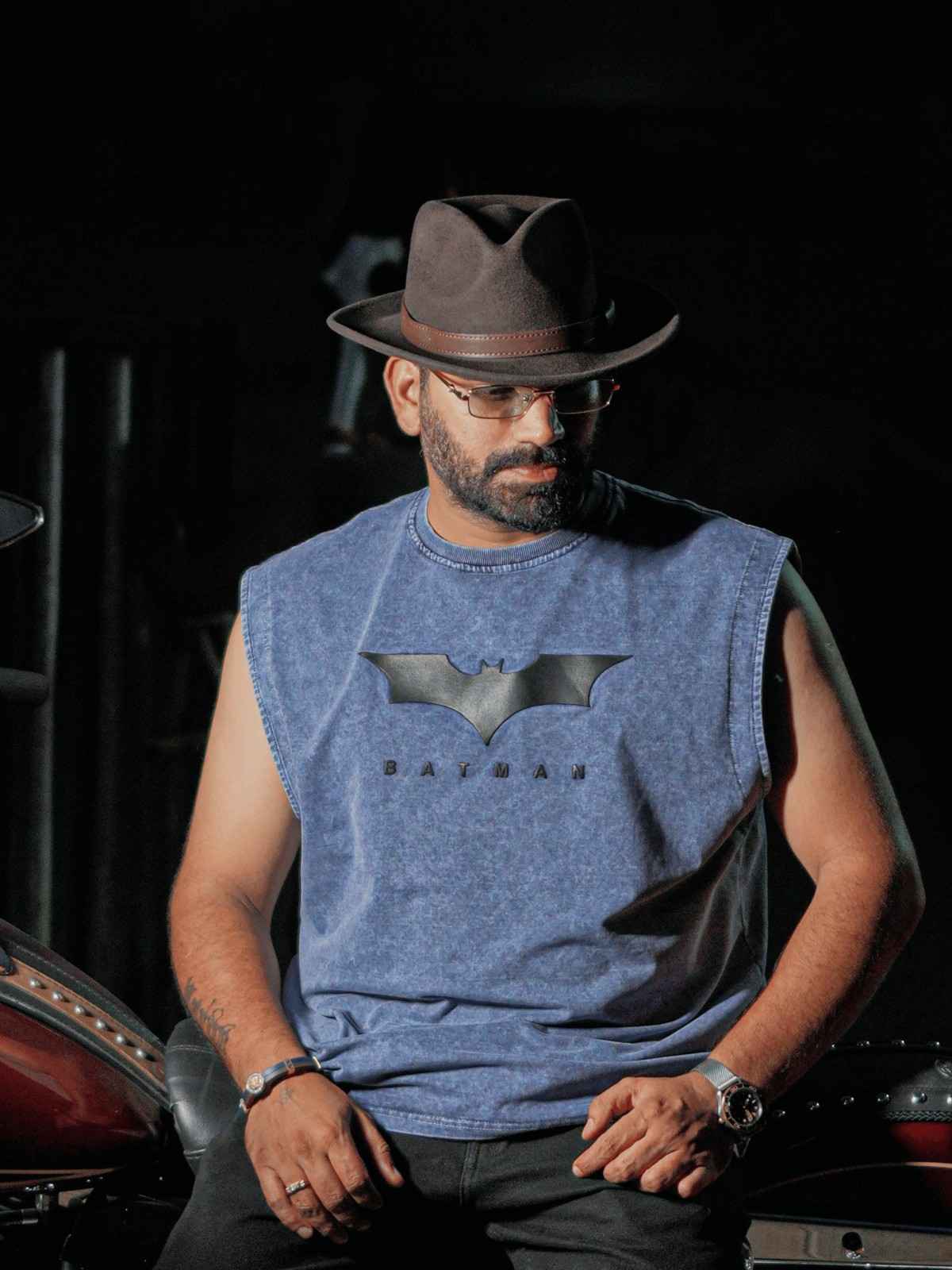 Batman Acid Wash Sleeveless Tank Top | Premium Cotton | Relaxed Fit | Blue